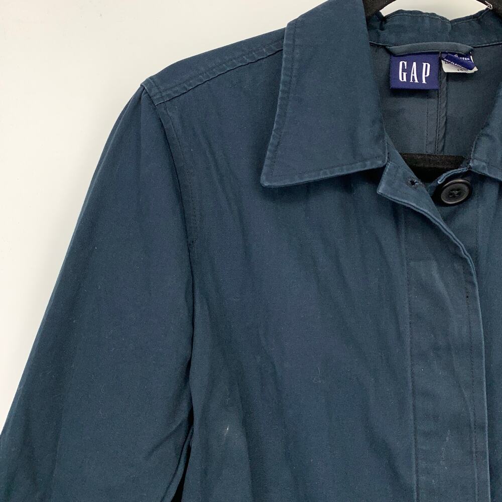 GAP Cotton Button Front Coat Womens Size Small Navy Blue Front Pockets - Picture 5 of 6